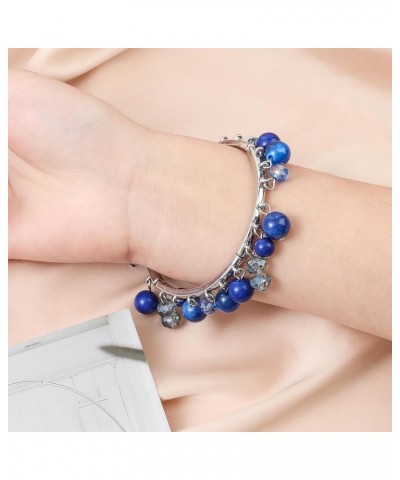 Handmade Beaded Stretch Bracelets Multi Unique Shaking Stone Dangling Beads Bracelets for Women and Girl Blue $9.35 Bracelets