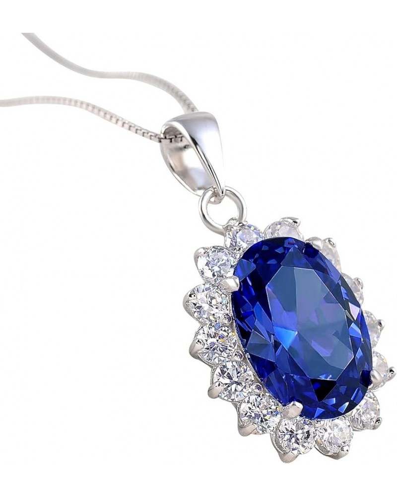 925 Sterling Silver Princess Diana Kate Middleton Pendant Necklace for Women Jewelry Gift for Her Blue Sapphire $18.92 Necklaces