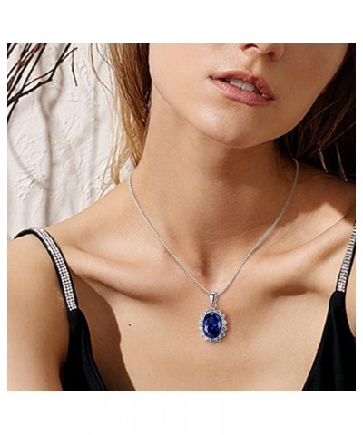 925 Sterling Silver Princess Diana Kate Middleton Pendant Necklace for Women Jewelry Gift for Her Blue Sapphire $18.92 Necklaces