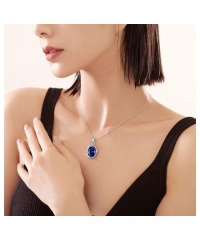 925 Sterling Silver Princess Diana Kate Middleton Pendant Necklace for Women Jewelry Gift for Her Blue Sapphire $18.92 Necklaces