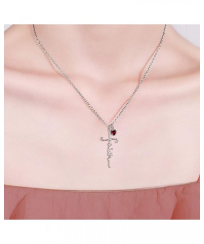 Faith Cross Necklace For Women Birthstone Sterling Silver with Simulated Birthstone Cross Jewelry Christian Gifts 01-January ...