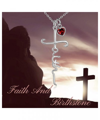 Faith Cross Necklace For Women Birthstone Sterling Silver with Simulated Birthstone Cross Jewelry Christian Gifts 01-January ...