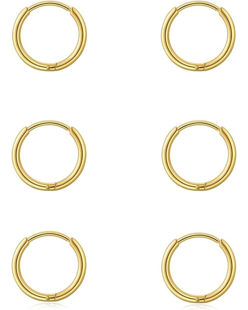 3 Pairs Small Gold Hoop Earrings, Dainty Cartilage Hoop Earring Gold Huggie Earrings for Women Men Tiny 316L Surgical Stainle...