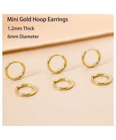 3 Pairs Small Gold Hoop Earrings, Dainty Cartilage Hoop Earring Gold Huggie Earrings for Women Men Tiny 316L Surgical Stainle...