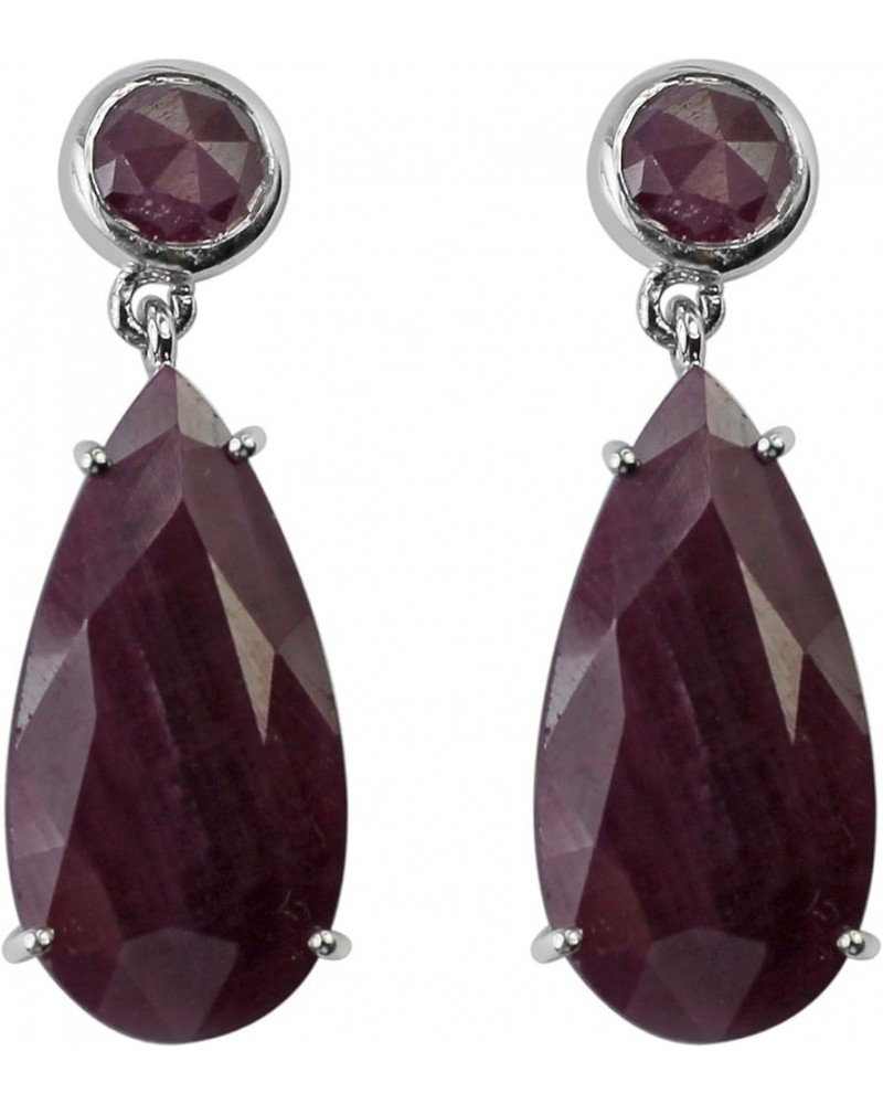 Indian Ruby Round Shape Gemstone Jewelry 10K, 14K, 18K White Gold Drop Dangle Earrings For Women/Girls 14K $232.32 Earrings