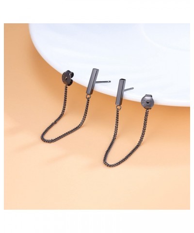 Solid 925 Sterling Silver Stud Earrings Minimalist Bar Earrings with Chain Dangle Earrings For Women B-Vblack-6cm $10.44 Earr...