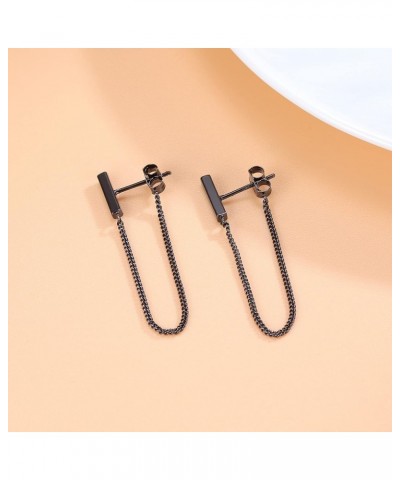 Solid 925 Sterling Silver Stud Earrings Minimalist Bar Earrings with Chain Dangle Earrings For Women B-Vblack-6cm $10.44 Earr...