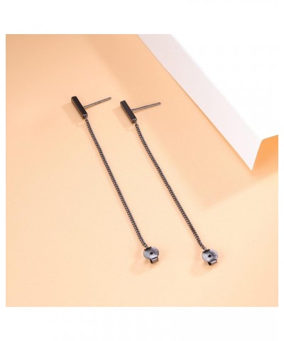 Solid 925 Sterling Silver Stud Earrings Minimalist Bar Earrings with Chain Dangle Earrings For Women B-Vblack-6cm $10.44 Earr...