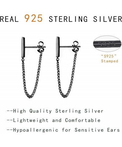 Solid 925 Sterling Silver Stud Earrings Minimalist Bar Earrings with Chain Dangle Earrings For Women B-Vblack-6cm $10.44 Earr...