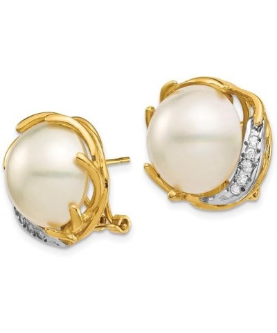 14k Yellow Gold Freshwater Cultured Mabe Pearl Diamond Omega Back Earrings (12-13mm) $335.40 Earrings