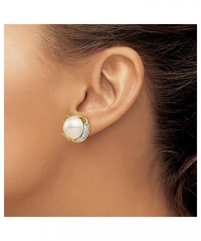 14k Yellow Gold Freshwater Cultured Mabe Pearl Diamond Omega Back Earrings (12-13mm) $335.40 Earrings