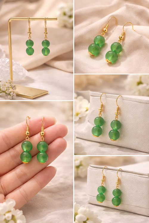 Handmade Green/Light Green Glass Jade Sphere Hook Earrings