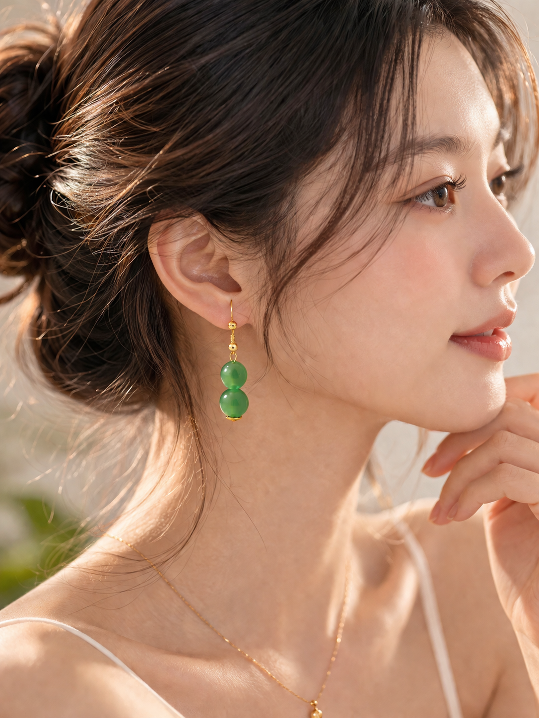 Handmade Green Glass Jade Sphere Hook Earrings