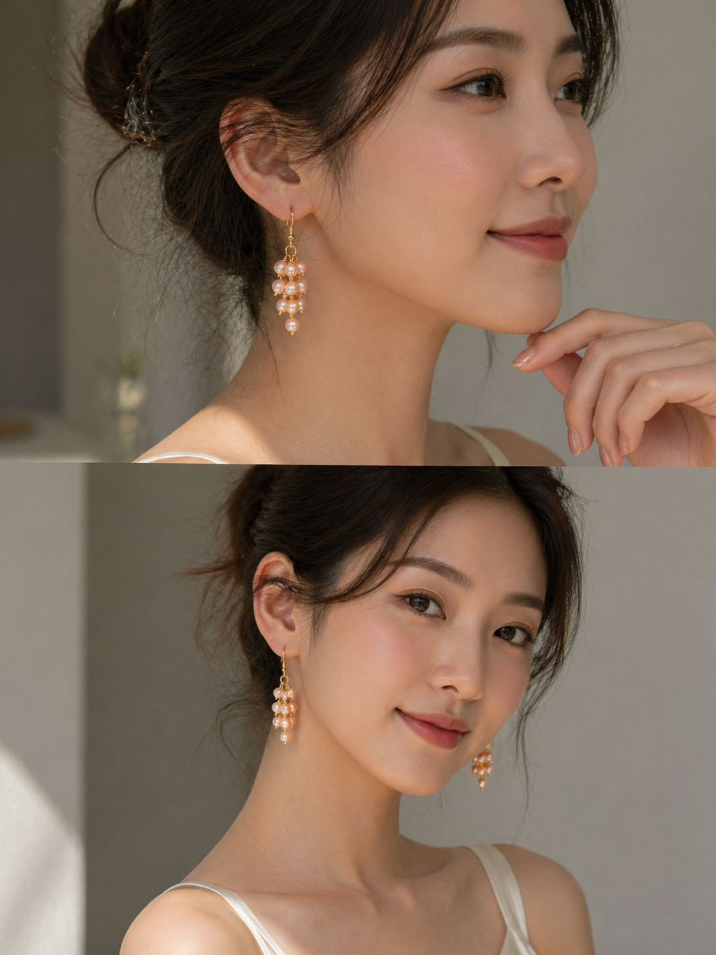Handmade Rose Gold Pearl Cluster Drop Earrings
