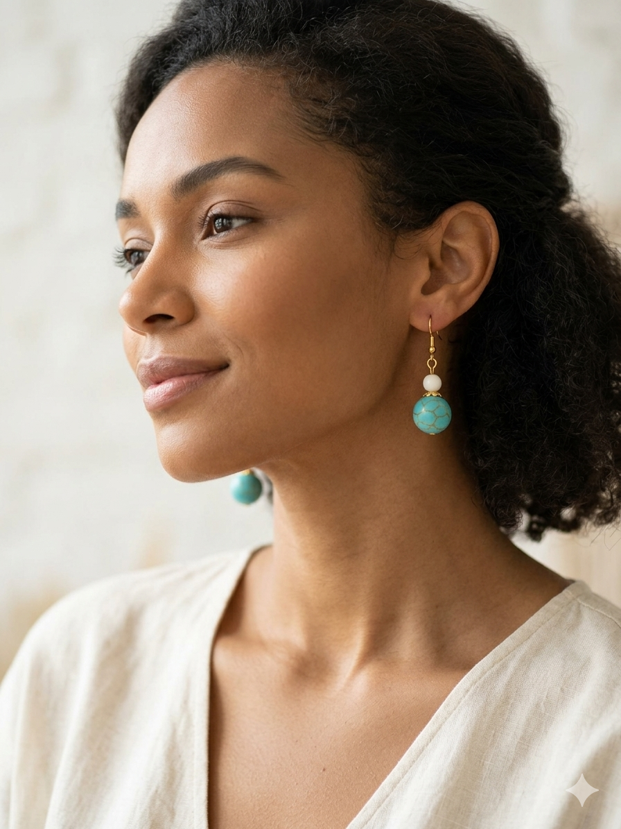 Elegant Natural Turquoise Drop Earrings(Blue+White)