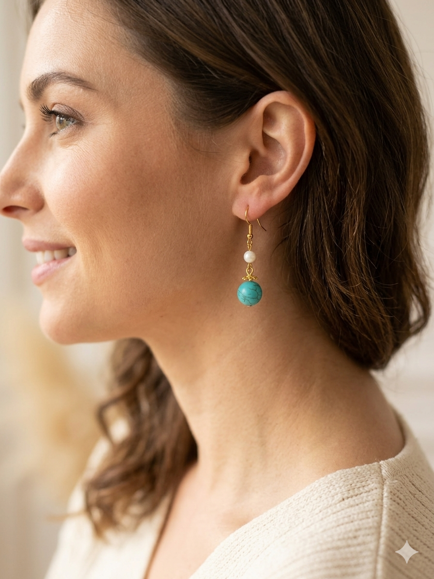Elegant Natural Turquoise Earrings(Blue+White)
