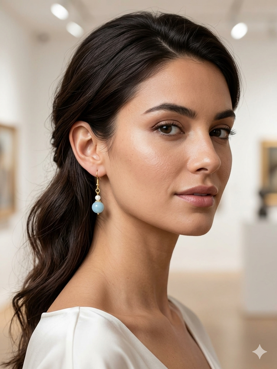 Elegant Natural Aquamarine Bead Earrings(Short)
