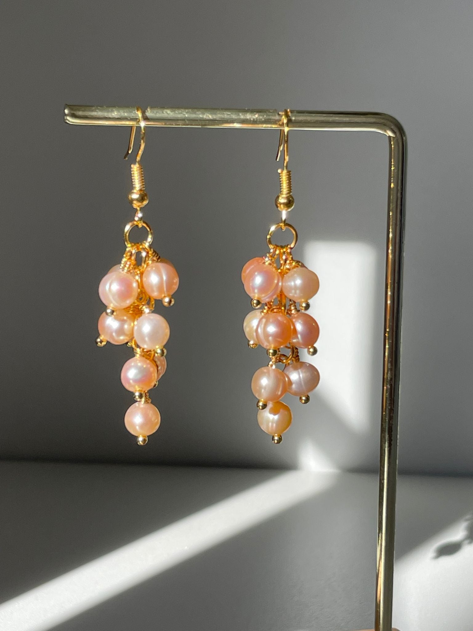 Handmade Rose Gold Pearl Cluster Drop Earrings