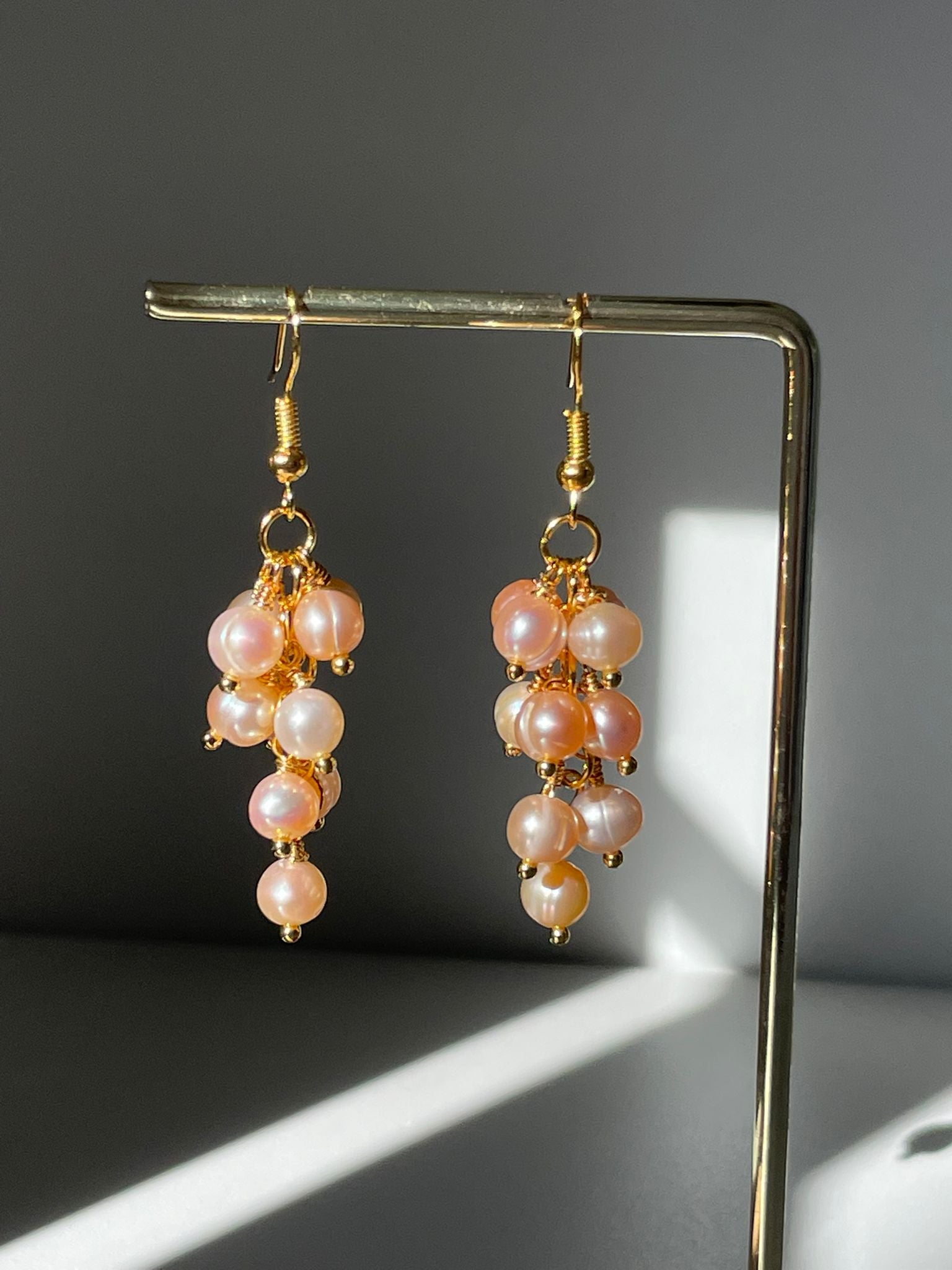 Handmade Rose Gold Pearl Cluster Drop Earrings
