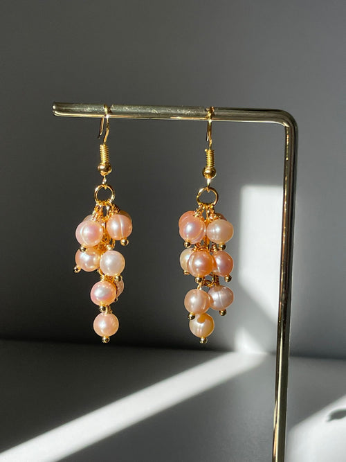 Handmade Rose Gold Pearl Cluster Drop Earrings