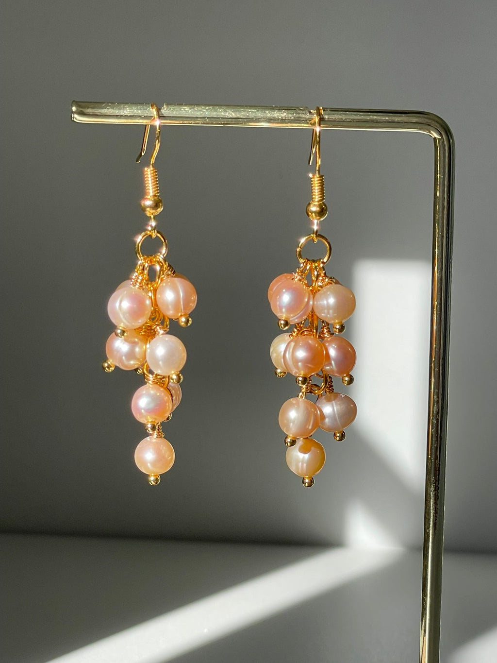 Handmade Rose Gold Pearl Cluster Drop Earrings