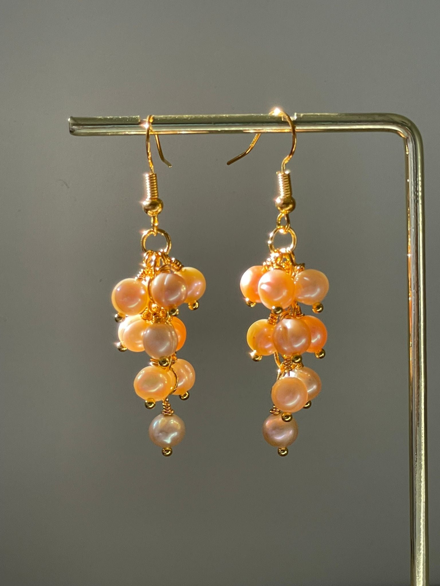 Handmade Rose Gold Pearl Cluster Drop Earrings