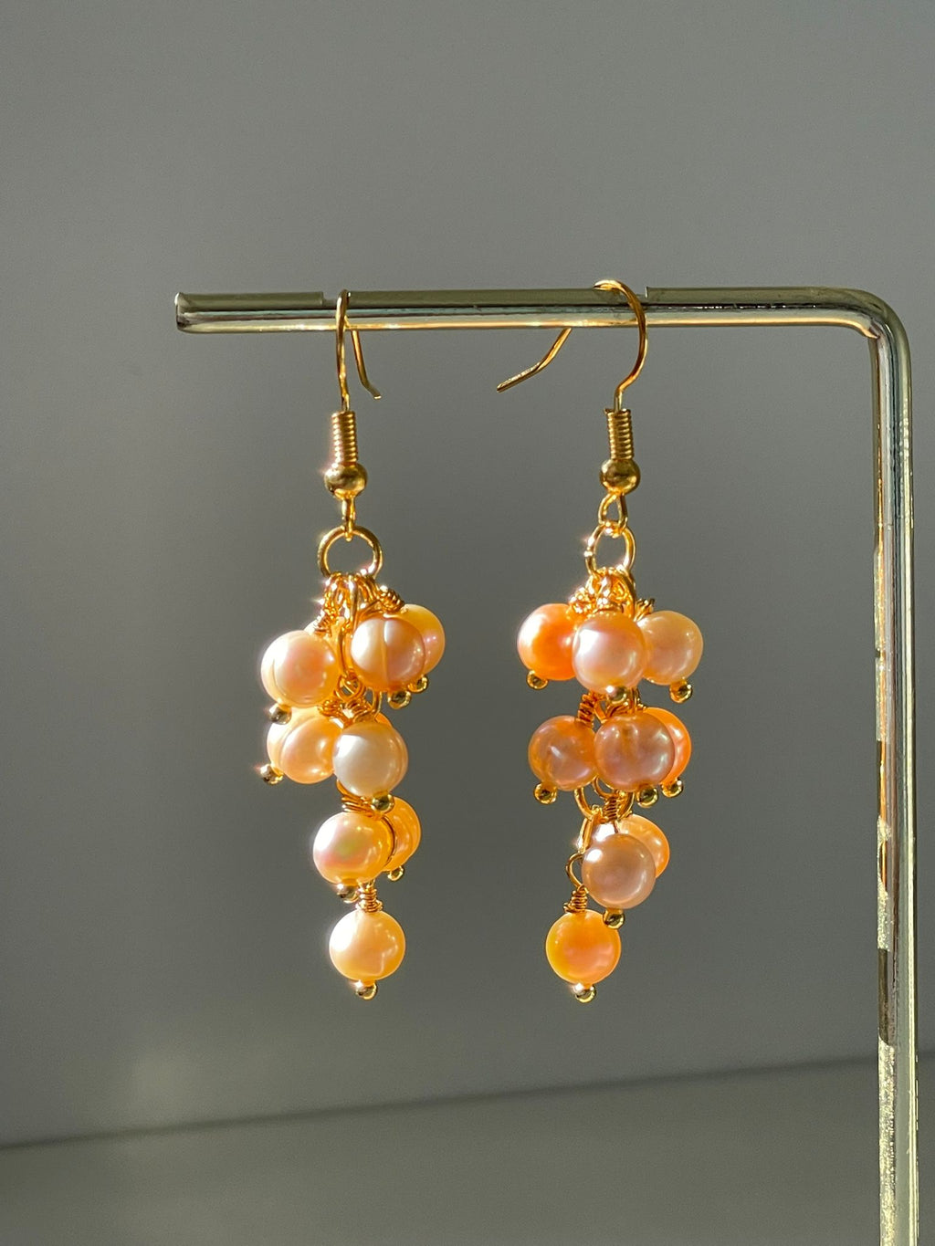 Handmade Rose Gold Pearl Cluster Drop Earrings