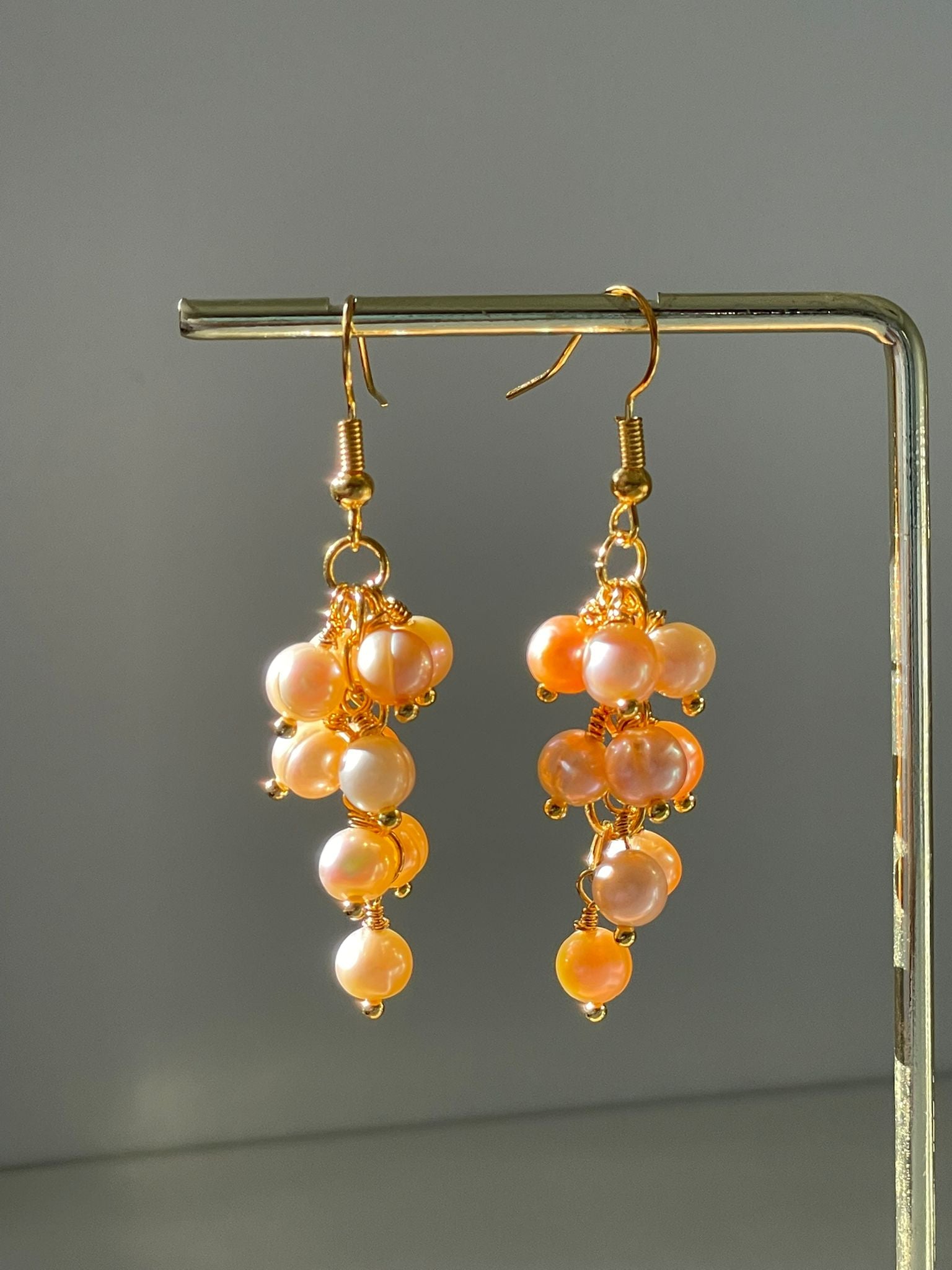 Handmade Rose Gold Pearl Cluster Drop Earrings