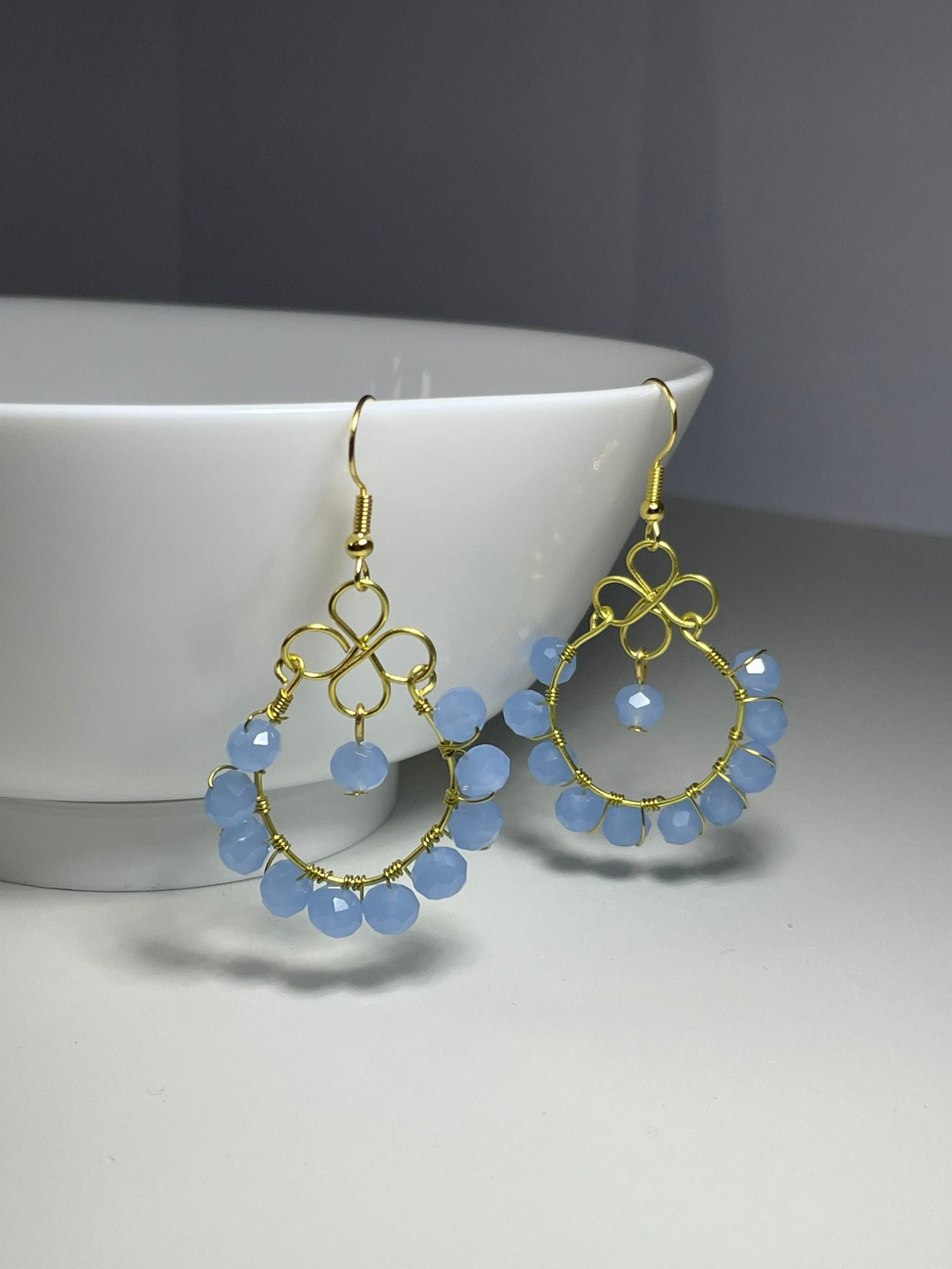 Handwired Blue Crystal Earrings