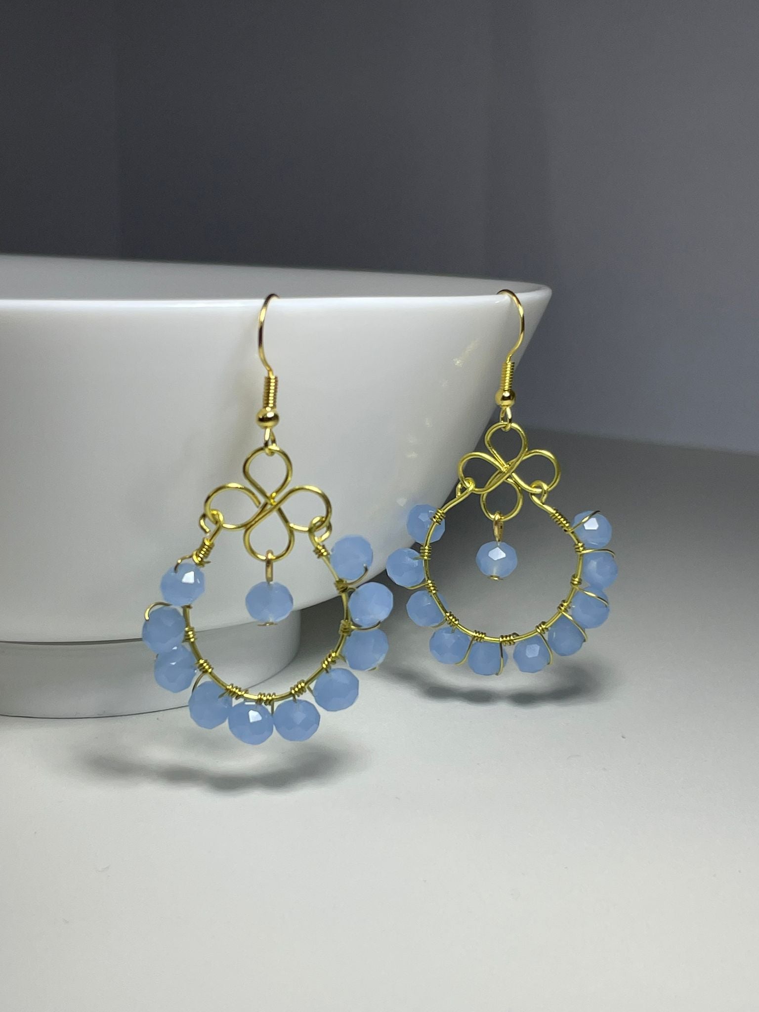 Handwired Blue Crystal Earrings