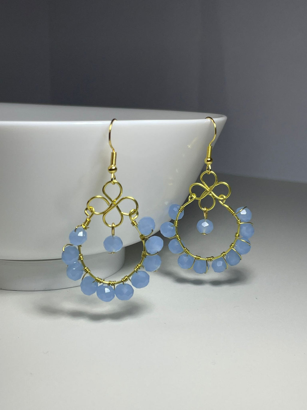 Handwired Blue Crystal Earrings