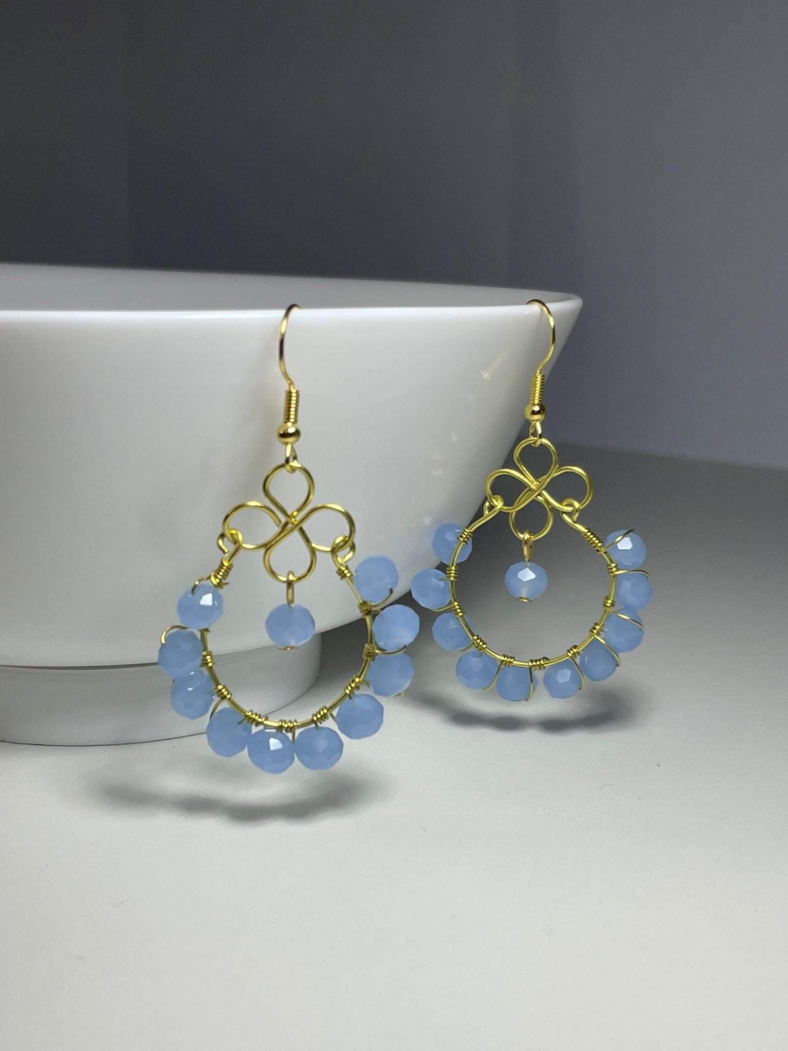 Handwired Blue Crystal Earrings