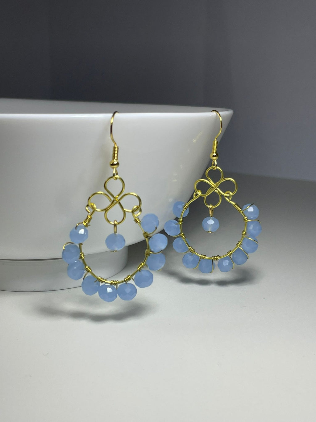 Handwired Blue Crystal Earrings