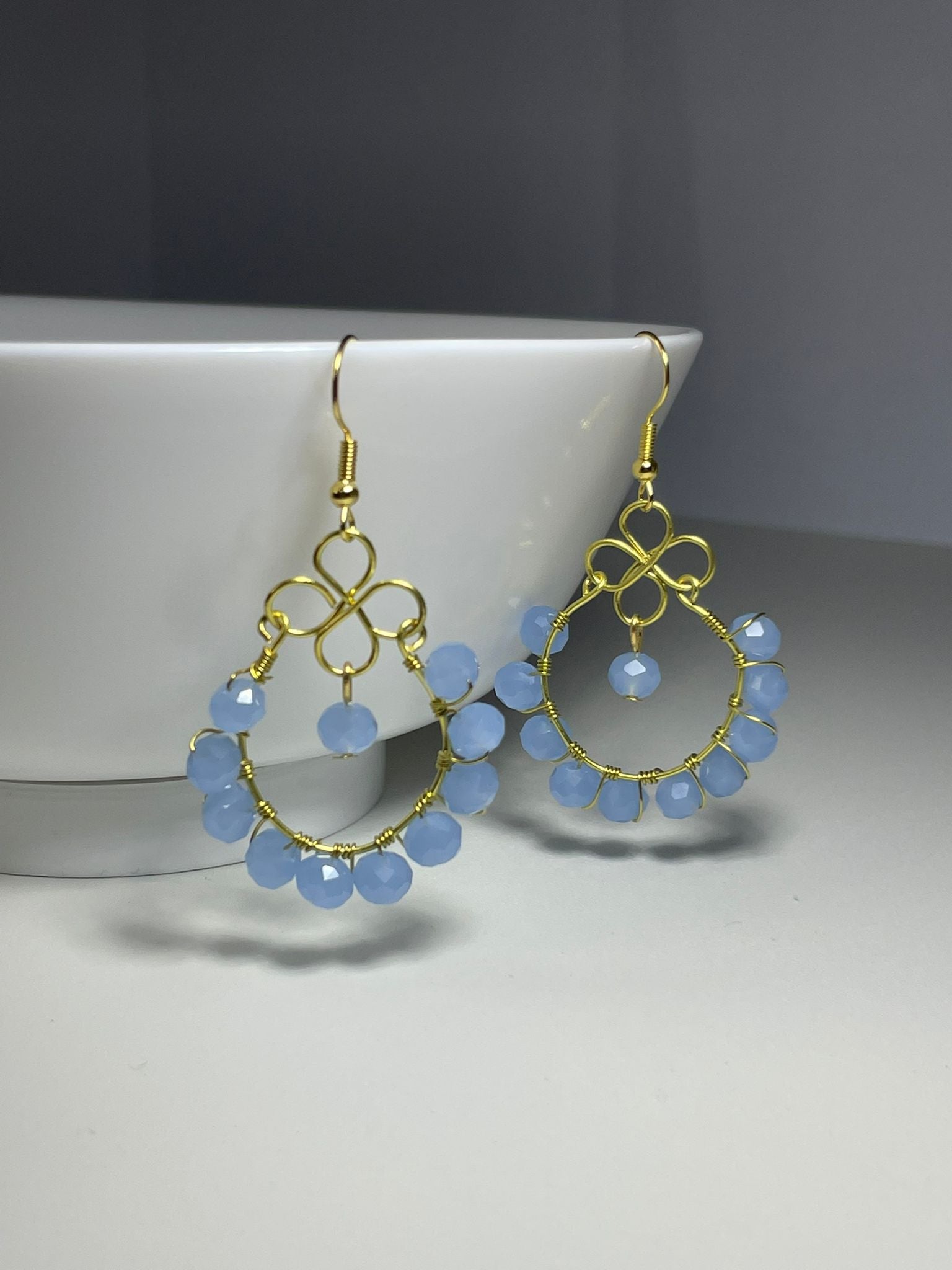 Handwired Blue Crystal Earrings