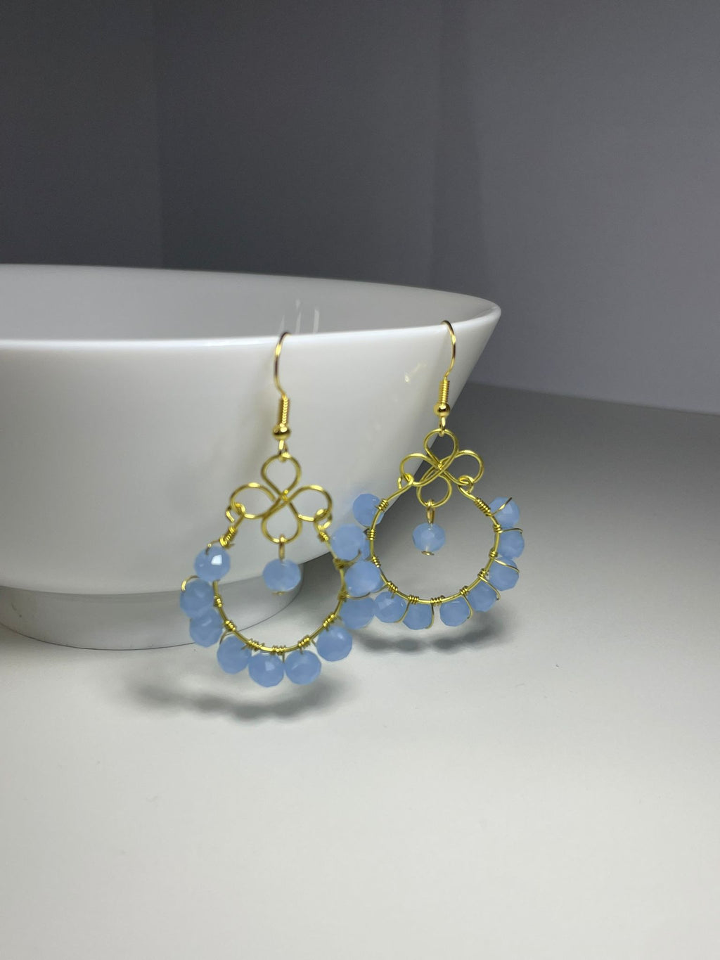 Handwired Blue Crystal Earrings