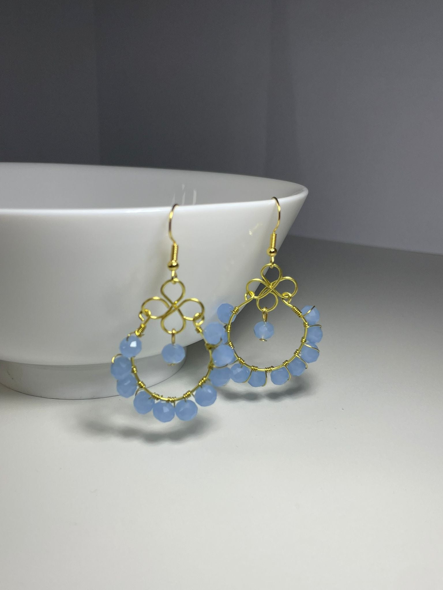 Handwired Blue Crystal Earrings