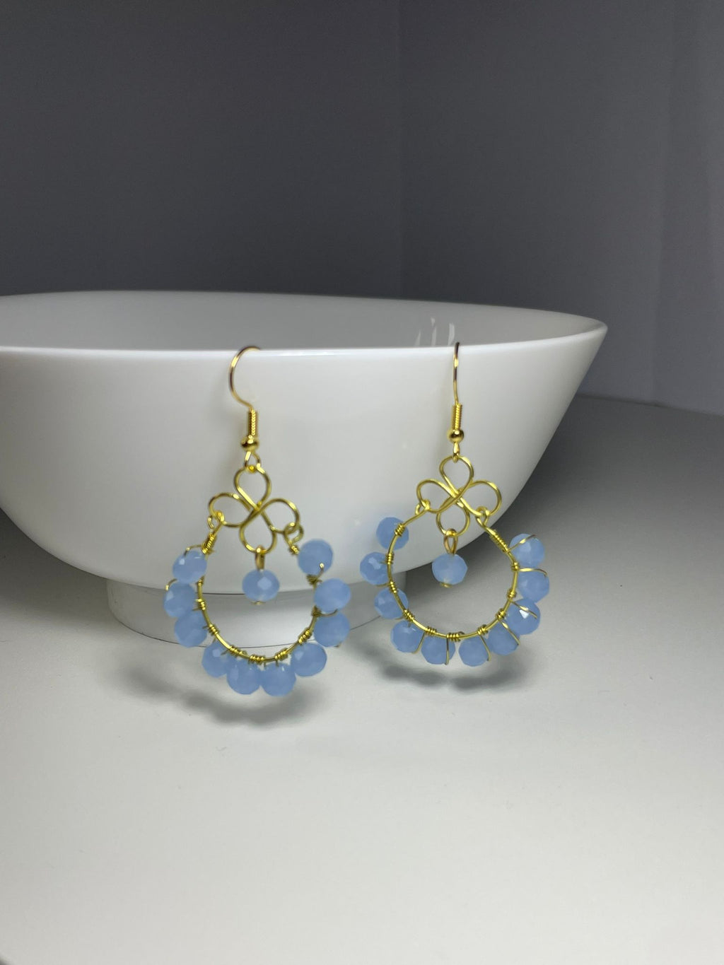 Handwired Blue Crystal Earrings