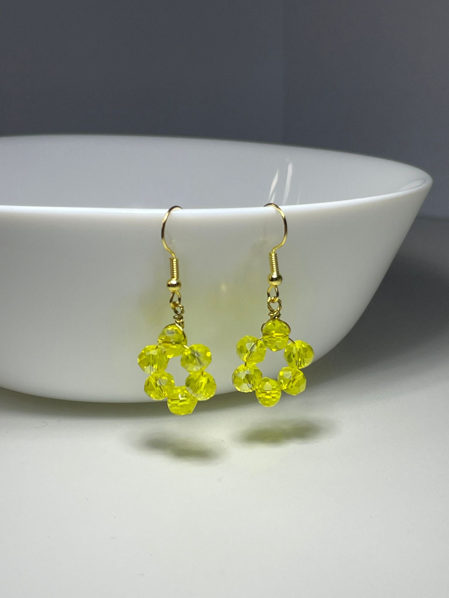 Handmade Yellow Floral Crystal Drops