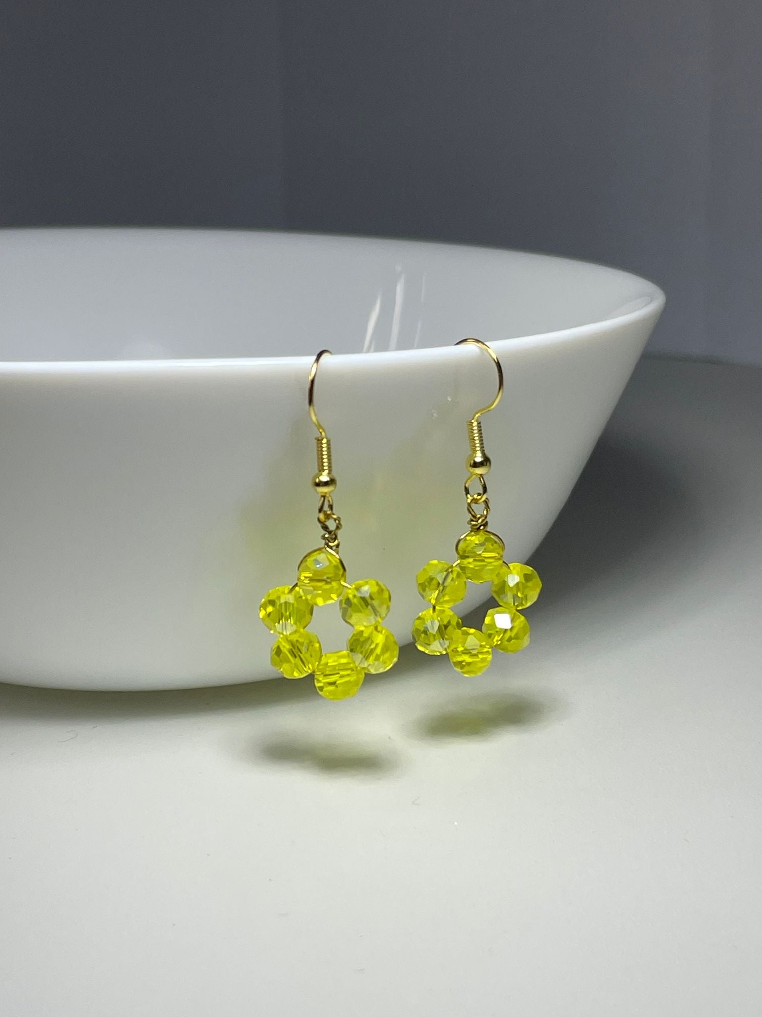 Handmade Yellow Floral Crystal Drops