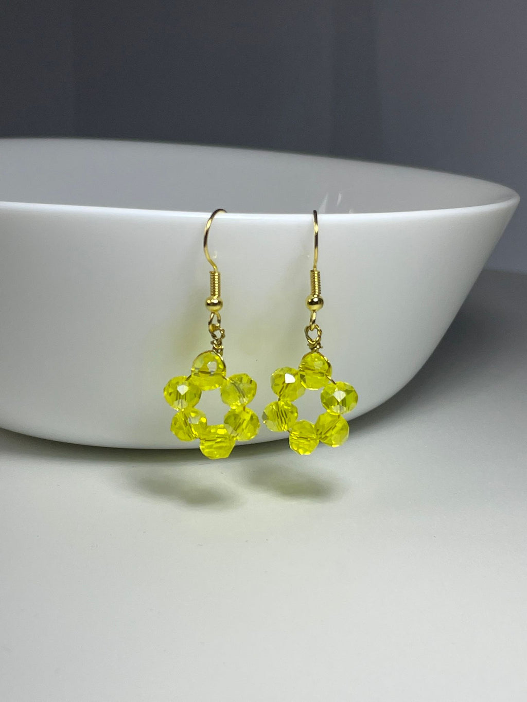 Handmade Yellow Floral Crystal Drops