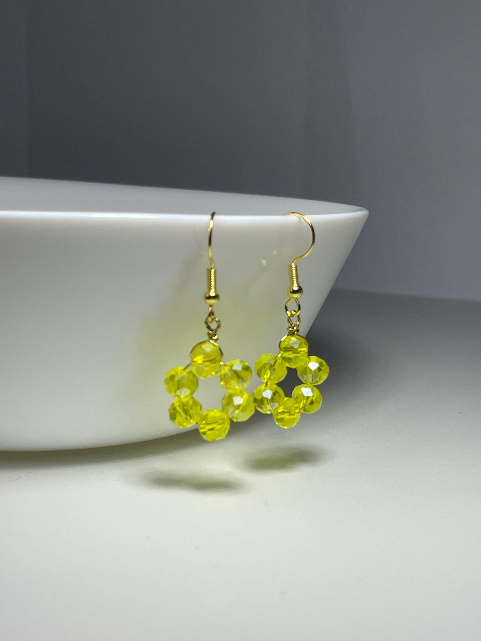 Handmade Yellow Floral Crystal Drops