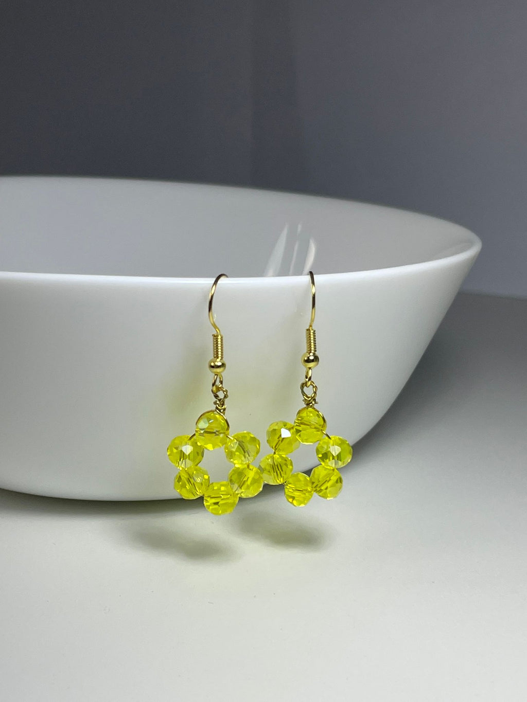 Handmade Yellow Floral Crystal Drops