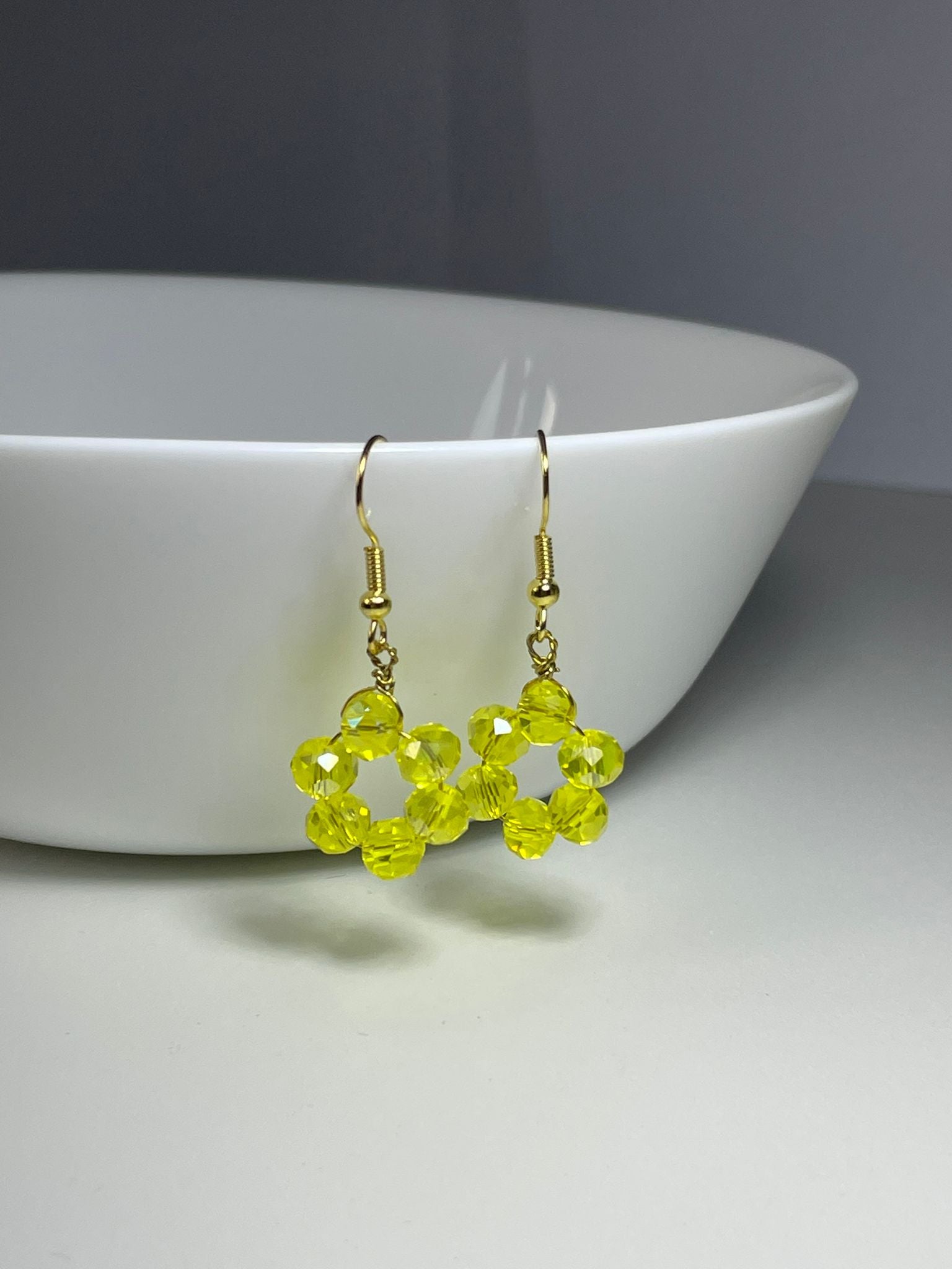 Handmade Yellow Floral Crystal Drops