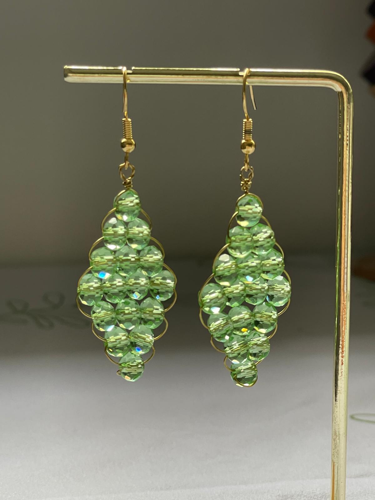 Handwired Green Crystal Earrings