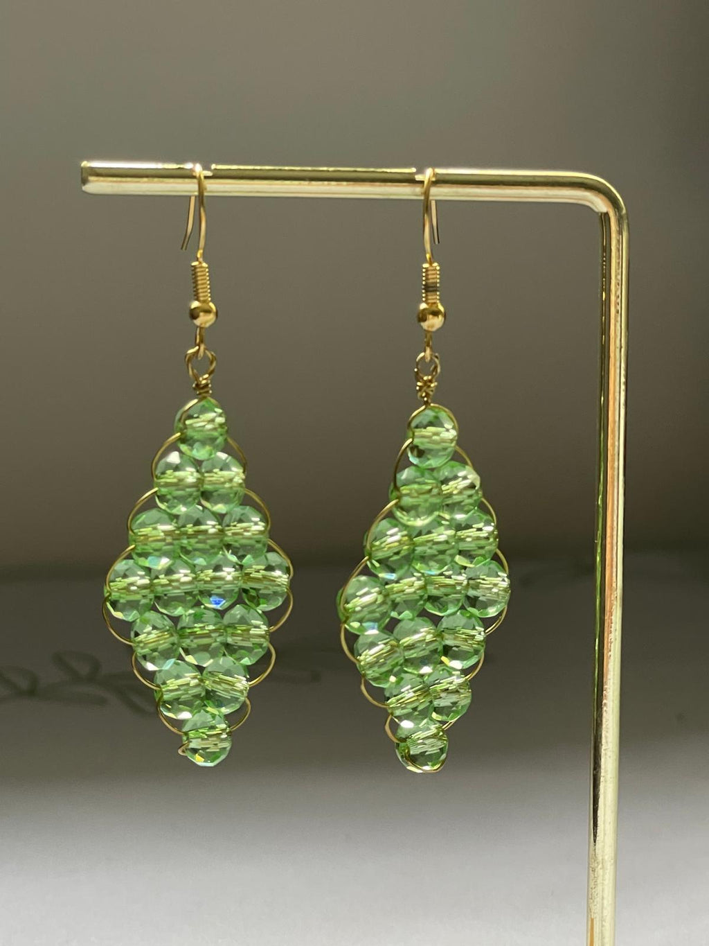 Handwired Green Crystal Earrings
