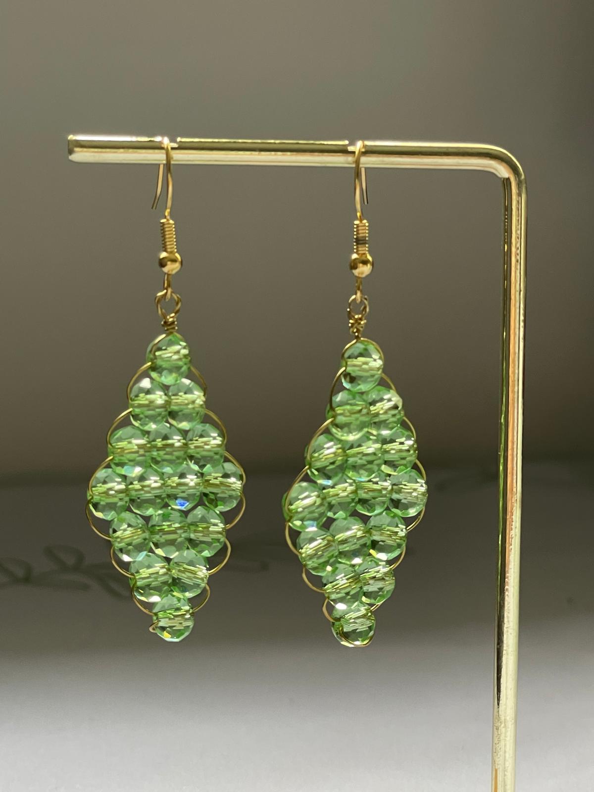 Handwired Green Crystal Earrings