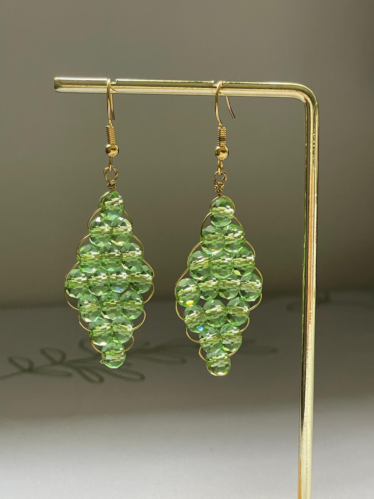 Handwired Green Crystal Earrings