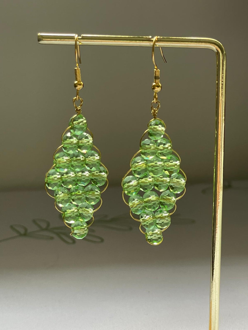 Handwired Green Crystal Earrings