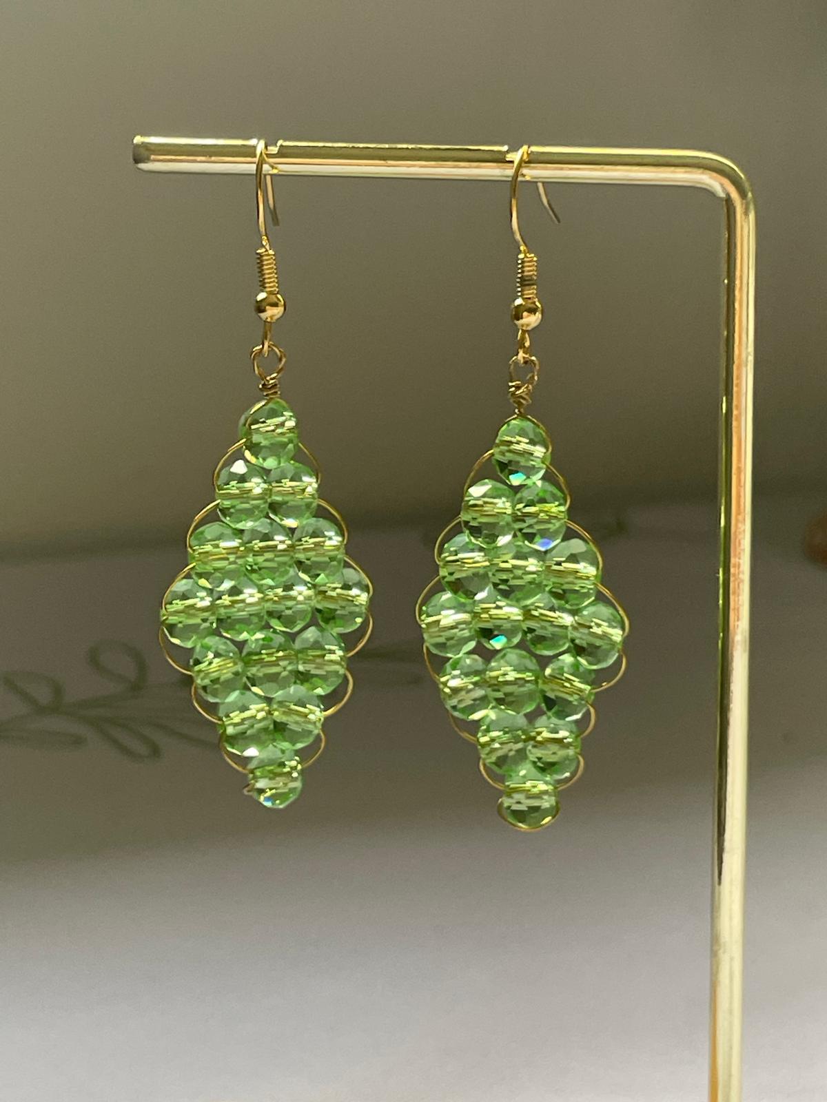 Handwired Green Crystal Earrings