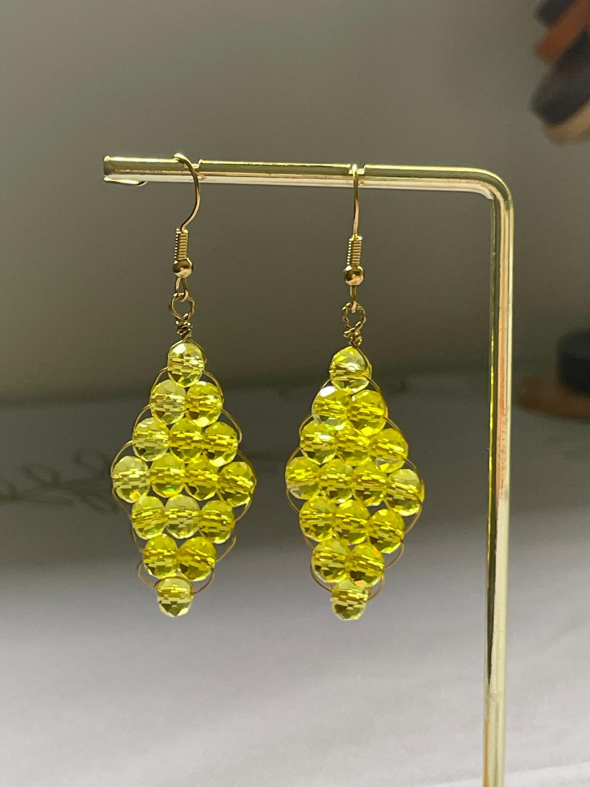 Handwired Green Crystal Earrings( Yellow)